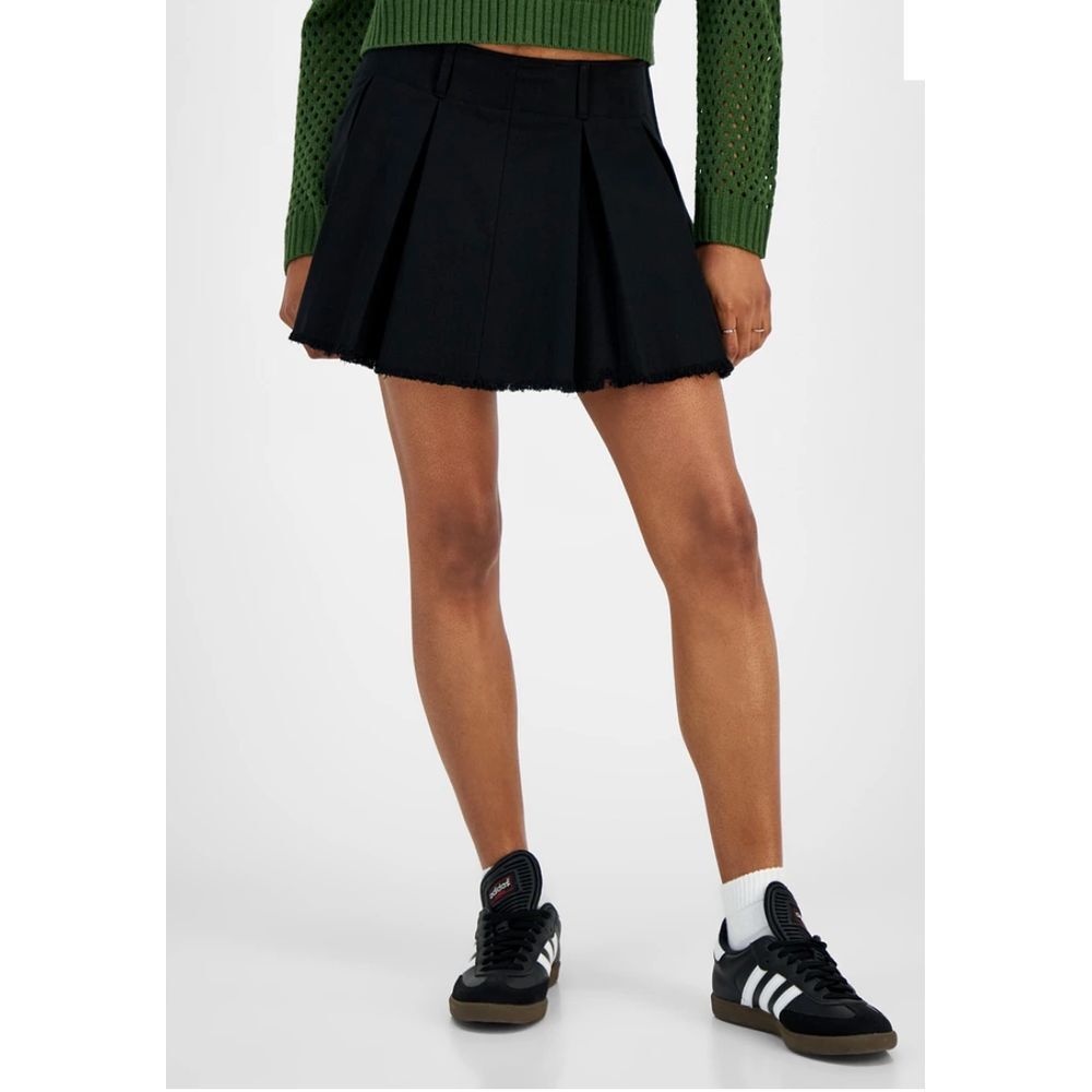 Ultra Flirt Juniors Pleated Raw-Edge-Hem Black Mini Skort‎ L